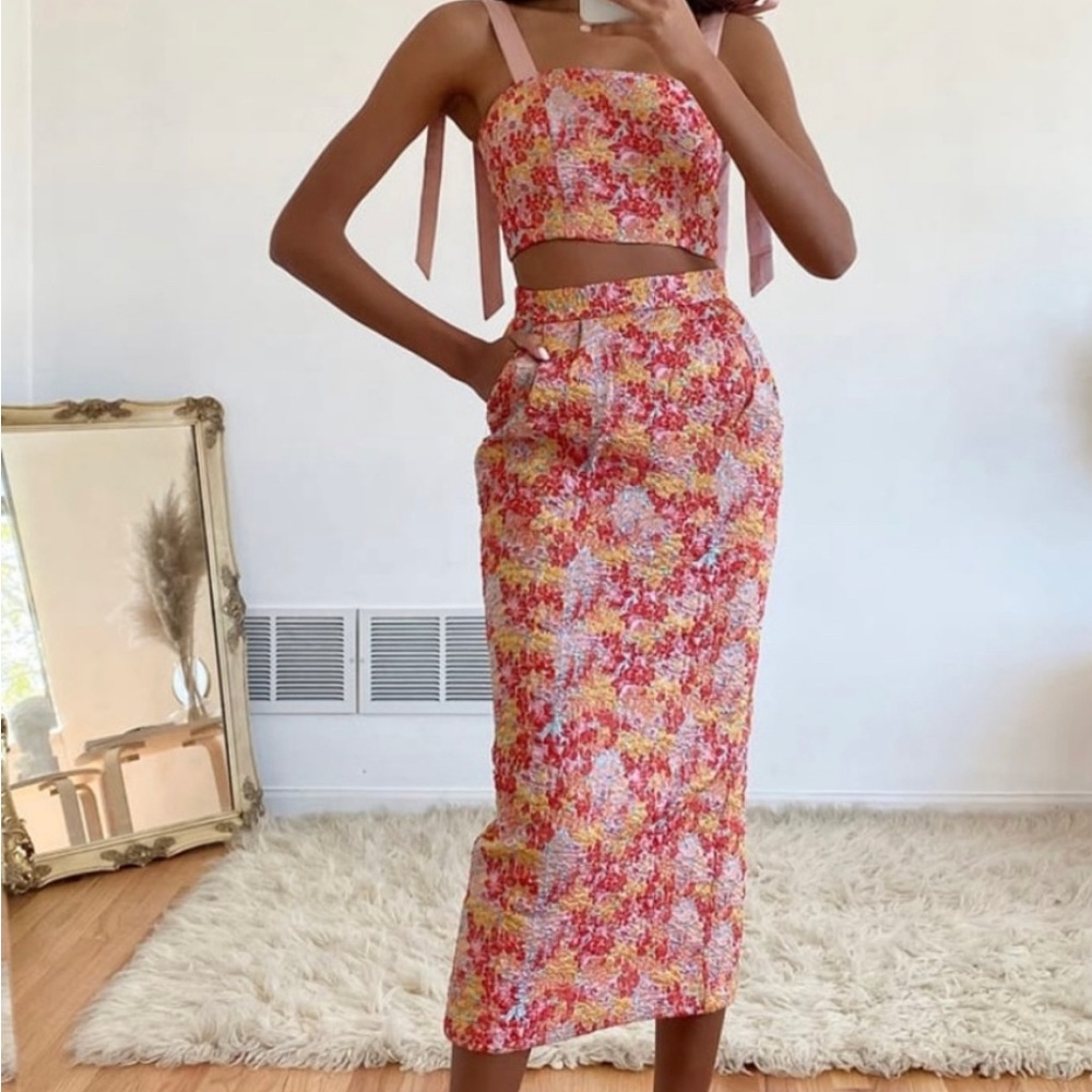 Ellarina Pink Multi Metallic Tie-Strap Two-Piece Midi Dress